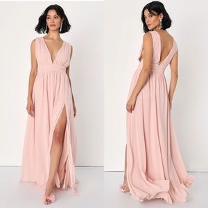 Lulu’s Heavenly Hues Blush Pink Maxi Dress Gown | Medium
